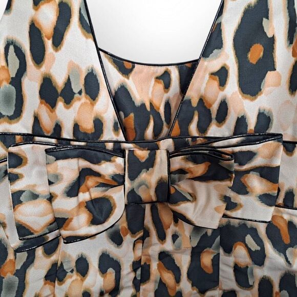 Valentino RED Women's Designer Leopard Print Taffeta Square Neck Y2K Mini Dress - Picture 4 of 9